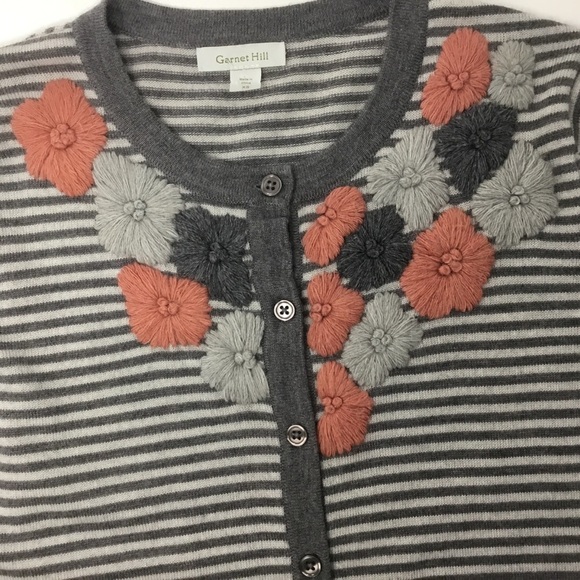 Garnet Hill Floral Embroidered Marino Wool Cardigan - Picture 4 of 10